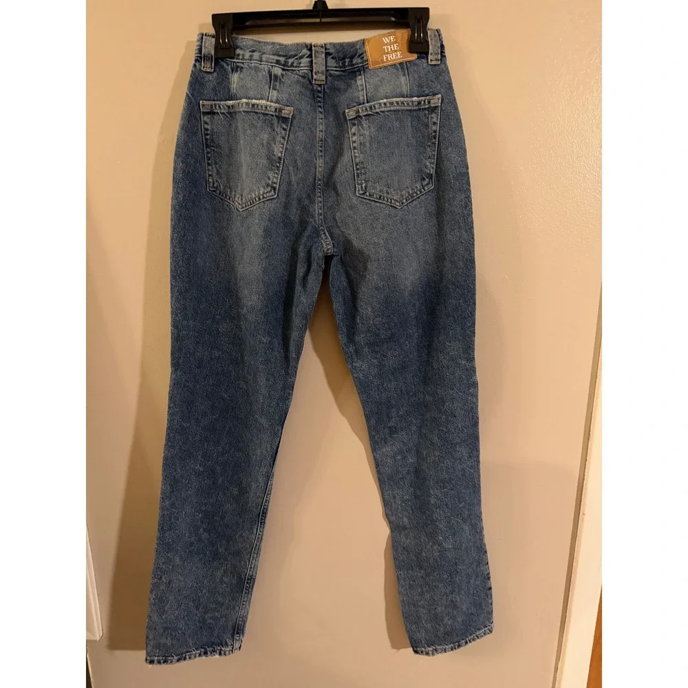 We The Free Free People High Rise Straight Leg Button Fly Blue Jeans Size 28